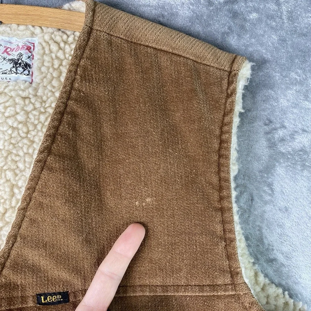 Vintage Lee Storm Rider Vest Mens Size L Brown Sherpa Lined Corduroy Made In USA